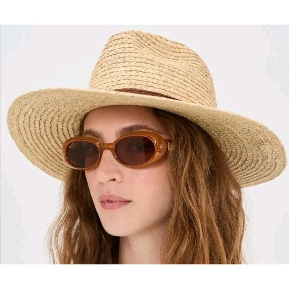 Hat Attack Raffia Continental Womens Hat SPF 50 Natural & Tobacco *NWT $172